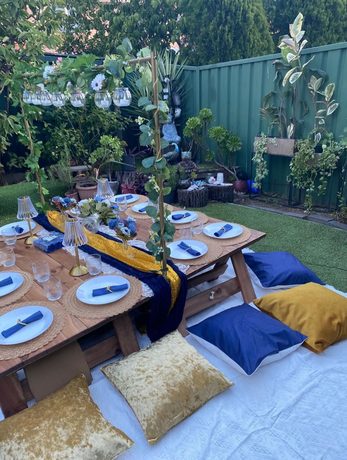 Full setup and styling with fairy lights at night