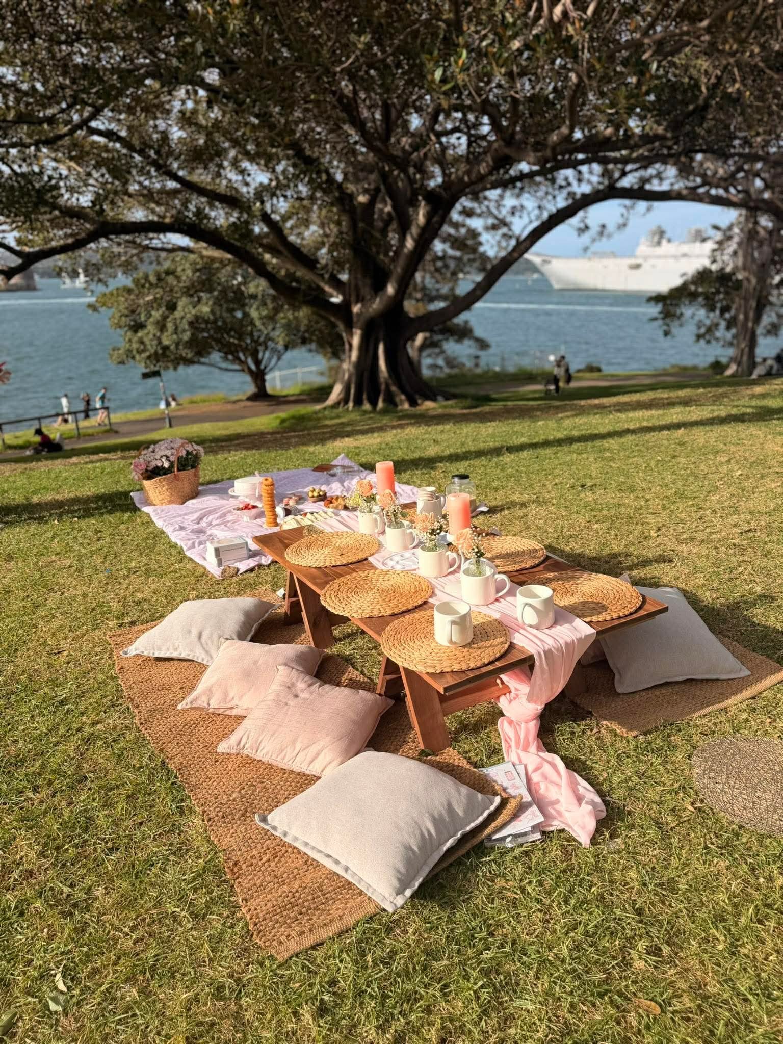 Picnic setup on the harbour foreshore
