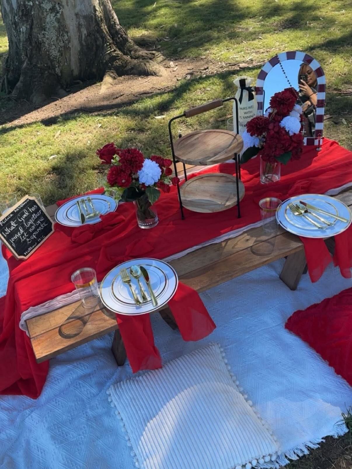 Red and gold proposal picnic setting